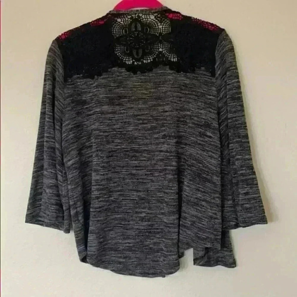 Time and Tru Grey Open Cardigan Black Lace Small - Picture 4 of 5